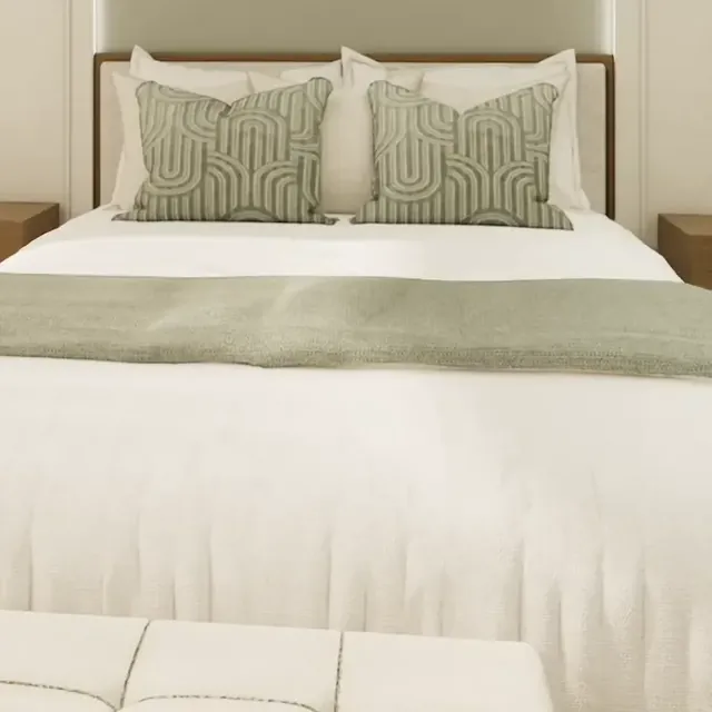 Cama com cabeceira emoldurada